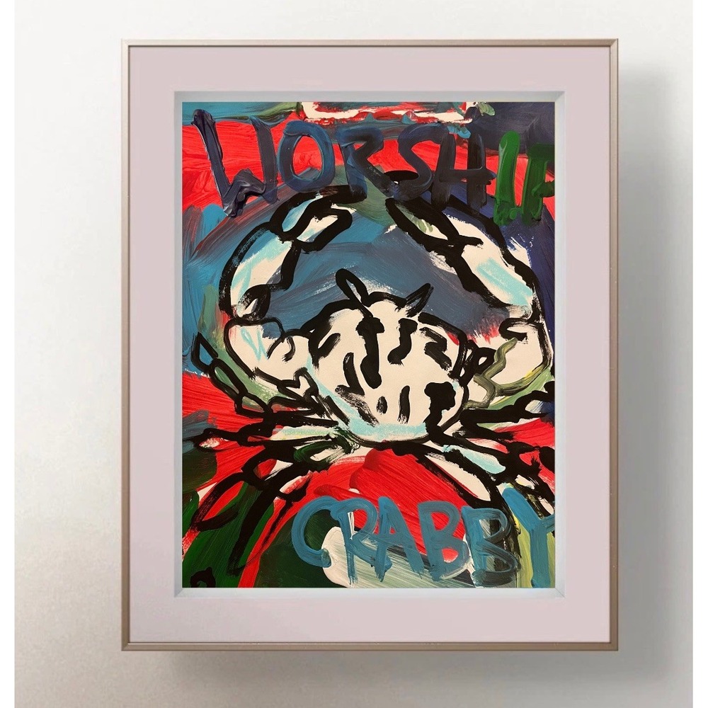 OMAN Original Painting Crab Worship Crabby Abstract Neo Expressionist Art 8.5x11